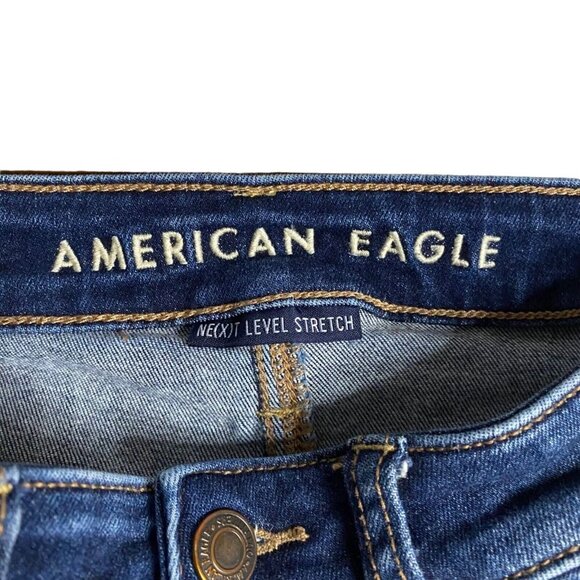 American Eagle Women's Medium Indigo Super High Rise Distressed Jeggings - Picture 6 of 8